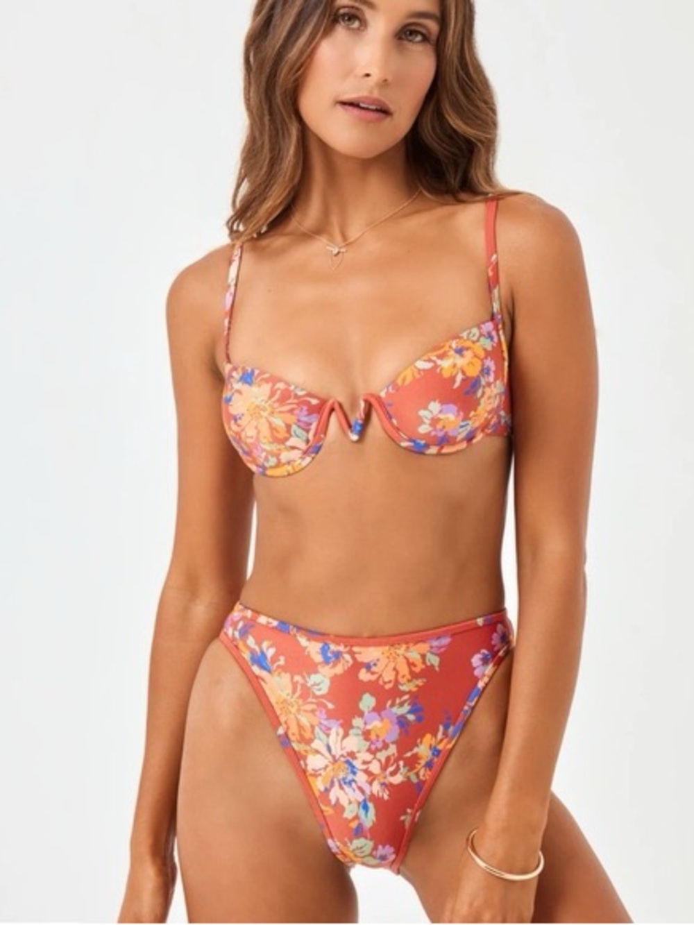 L*space Red Floral Underwire Bikini Set - Top Size M and Bottoms Size L NWT